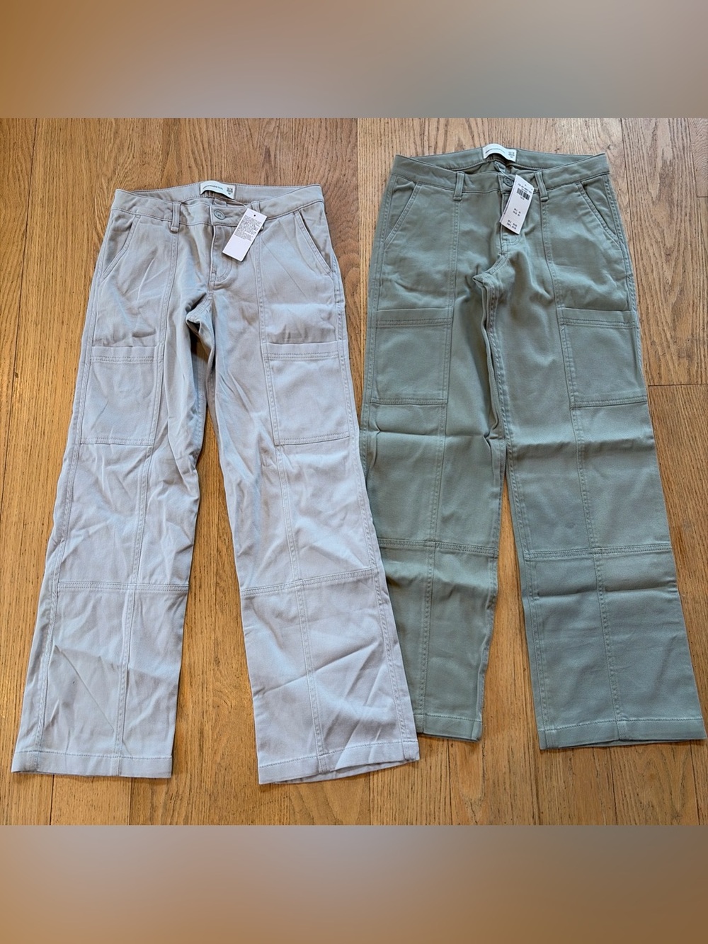 Abercrombie Kids Lot Of 2 NWT High Rise Wide Leg Cargo Pants Gray Green 13/14
